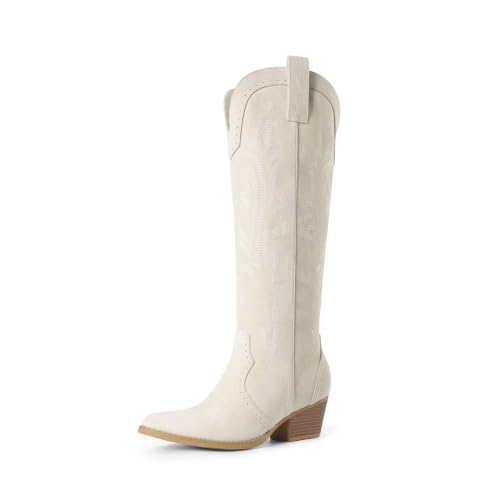 Image of DREAM PAIRS Women's Embroidered Western Pull-On Knee-High Cowboy Boots