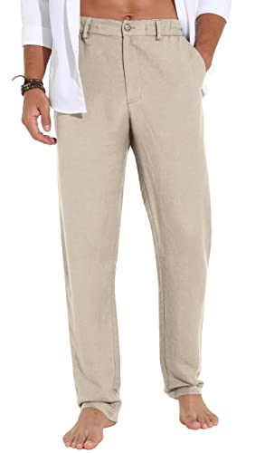 Sailwind Men's Summer Beach Linen Pants Casual Lightweight Elastic Waist Drawstring Loose Pants3