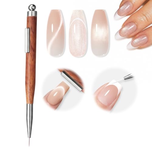 Image of modelones French Tip Nail Brush, 3-in-1 Cat Eye Magnet Cylindrical & Ball Magnet French Tip Nail Tool, Multi-Effect Magnets for Cat Eye Gel Polish DIY at Home Salon
