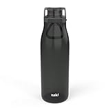 Zak Designs Kiona 31oz Durable Plastic Water Bottle with Push Button Action and Locking Lid, Includes Portable Carry Loop, Leak-Proof Design, BPA Free Perfect for Outdoor Sports, Charcoal