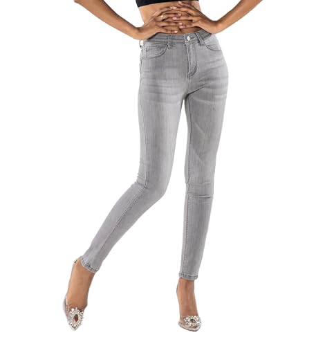 Nina Carter P076 Jean pour femme Skinny Fit taille haute avec effet push-up en denim stretch look usé, XS mince