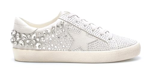 Image of Mi.iM Goldie Women's Vintage-Inspired Lace-Up Sneakers - Rhinestone Star Fashion Sneakers with Distressed Rubber Sole