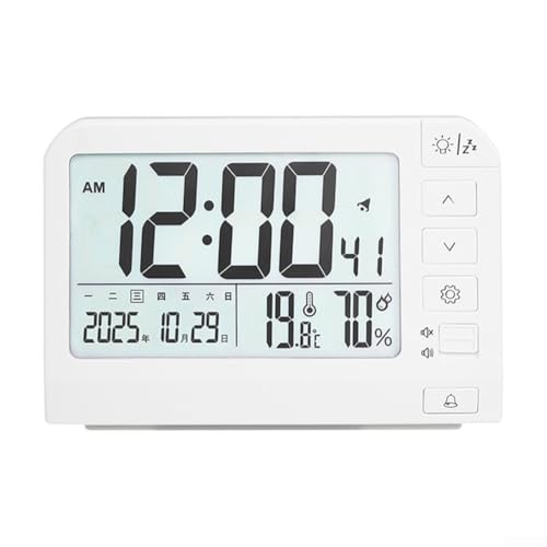 WYLFYJP Reloj de Pared Digital electrónico Grande con Alarma Dual, visualización Temperatura y Humedad, Calendario, retroiluminación for Visibilidad Nocturna Formato Hora Seleccionable(White)