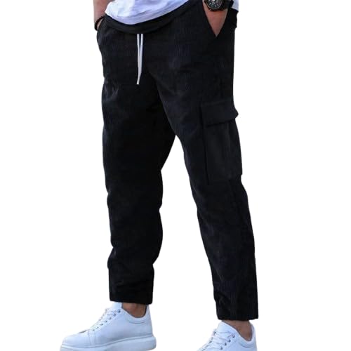 Corduroy Pants Men Baggy Casual Drawsting Sweatpants for Men Relaxed Fit Workout Running Joggers Pants with Pockets