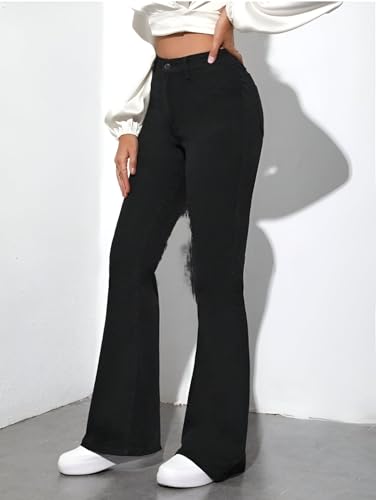 Image of Ben Martin Women's Black High Waist Jeans || Flared Bell Bottom Bootcut Pants || Wide Leg Stretch Denim - Perfect for Travel, Party & Everyday Use - Sizes 30 (0)