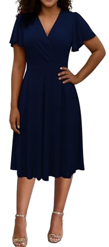 Image of Womens Navy Blue Cocktail Prom Dresses 2025 Summer Sexy V Neck Lace Maternity Clothes Formal Wrap Wedding Guest Bridesmaid Midi Dress,Large