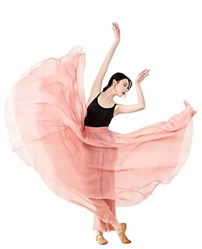 Paotit Women's Lyrical Dance Skirt Long Sheer Swing Wrap Skirt Modern Ballet Costumes For Performance Pink #TOP1