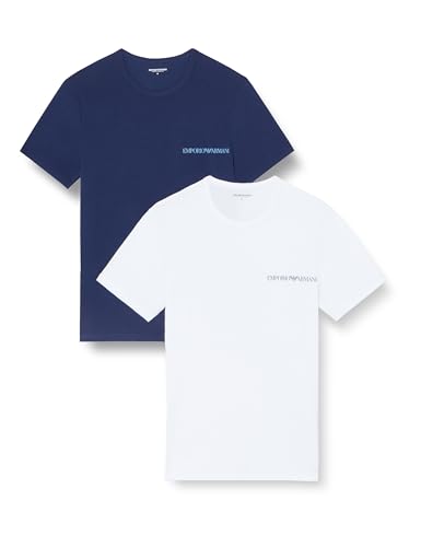 Emporio Armani Core Logoband Crew Neck 2-Pack Camiseta, Tinta/Blanco, M Hombres
