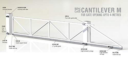 Image of CAIS Cantilever Gate Hardware Kit for Trackless Sliding | Galvanized mild Steel | Silver Finish | Made in Czech Republic. (7m Clear Opening, 650kg Capacity)