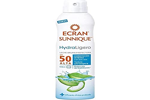 Ecran Sunnique Hydraligero - Leche Bruma Protectora SPF 50 con Aloe Vera, Hidratación Intensa - 250 ml