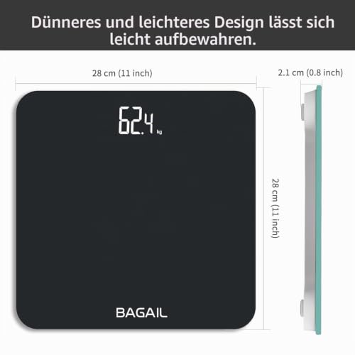 BAGAIL Personenwaage, digitale Waage mit hochpräzisen Sensoren und gehärtetem Glas, ultraschlank, Step-on-Technologie… – Ansicht 3