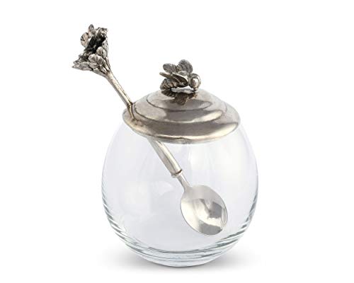 Vagabond House Pewter Bee Glass Honey Pot/Jar with Spoon; 5" Tall 12oz - Thumbnail 4