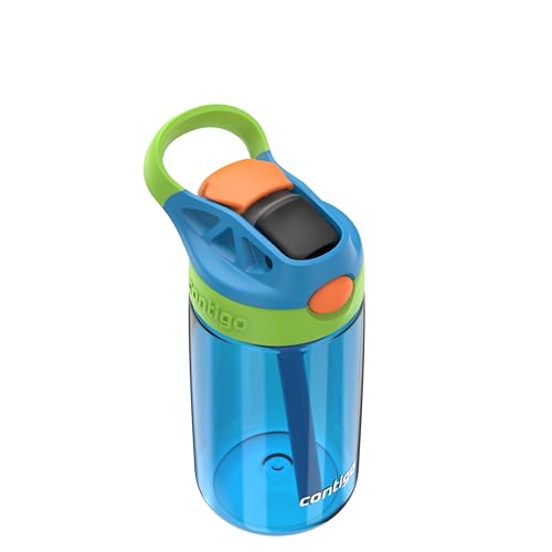 Image of Contigo Autospout Kids Water Bottle 14oz Single Pack Blue Poppy /Cool Lime