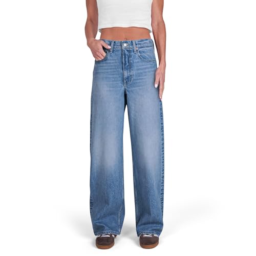 CAKE THE LABEL Women High Rise Loose Straight Jeans Wide Leg Pants Light Blue