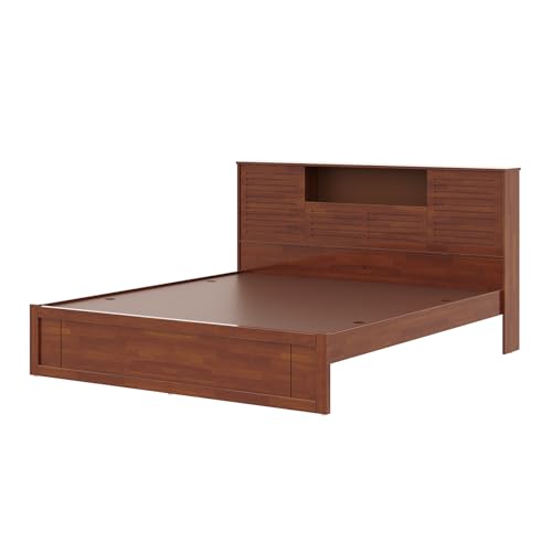 Image of Wakefit Bed | King (78 X 72) Solid Wood Bed Without Storage, 3 Year Warranty | - Aquari - Gold Brown