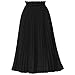 GOOBGS Women's Pleated A-Line High Waist Swing Flare Midi Skirt Black Large/X-Large