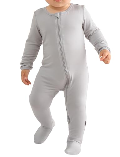 Image of Ekkimy Long Sleeve Baby Footies Bamboo Rayon Romper Infant Double Zipper One-Piece Clothes Boys Girls Outfits