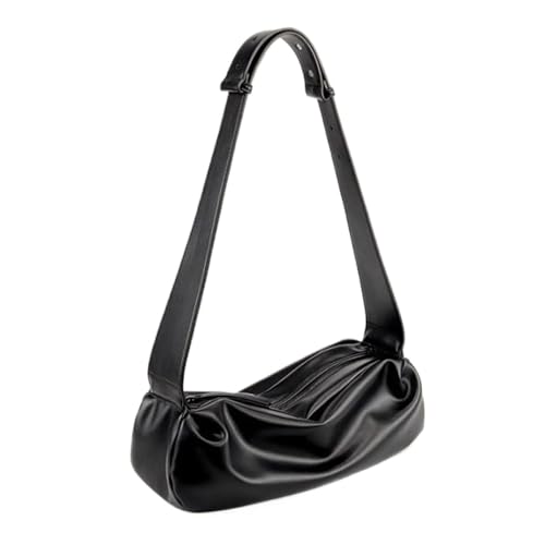 Stylish Black Faux Leather Crossbody Bag, Slouchy Crescent Shape Shoulder