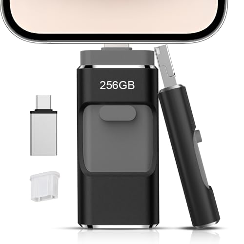 Image of 256GB Flash Drive[No App Required] Intended for Phone Tablet Androidphone and Computers, 4 in 1 Photo Stick for Phone Memory Storage Easily Backup Photos Videos（Black）