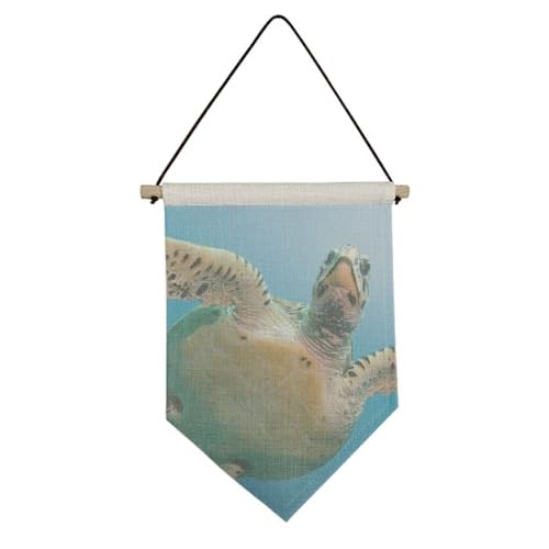Drapeau sur toile suspendre tortue de mer bleu ocean decoration murale textile