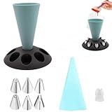 Spritzbeutel Halter Ständer, pritzbeutelhalter mit 8 Schlitzen, Spritzbeutel Ständer, Spritzbeutelständer,15-teiliges Set Backzubehör,Sahne-Spritzbeutel-Gestell für Backwerkzeug, Backzubehör (Blau)