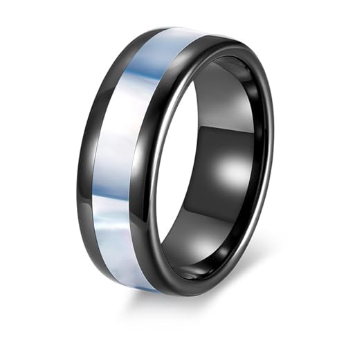 Bague hommes céramique anti rayure anneau nacre bleu confortable taille 49