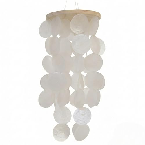 MIJOMA Capiz Mobile Bianco - Decorazione da appendere fatta a mano in conchiglie - Accessorio per la casa boho per interni ed esterni - Scacciapensieri naturali dall'Indonesia - Ø 14,5 cm, altezza 36