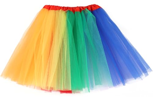 FUREINSTORE Falda de Tutú para Niñas, Falda de Tul para Ballet 3 Capas Elástica Disfraz de Princesa Carnaval 30cm de Largo Talla Única (Multicolor)