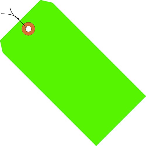 Tape Logic TLG12083B Shipping Tags, Pre-Wired, 13 Point, 6 1/4" x 3 1/8", Fluorescent Green (Pack of 1000)