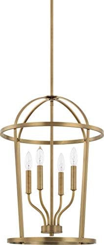HomePlace by Capital Lighting 528541AD Greyson Urban/Industrial Vine-Style Round Foyer Pendant Light, 4-Light 240 Total Watts, 23" H x 16" W, Aged Brass
