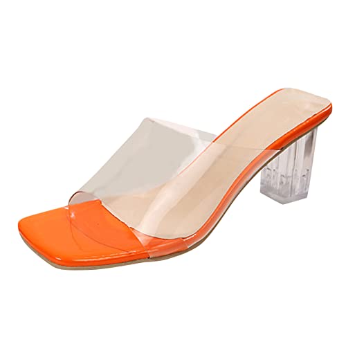 Sandalias de dedo para mujer con tacón grueso transparente de PVC para lucir este verano