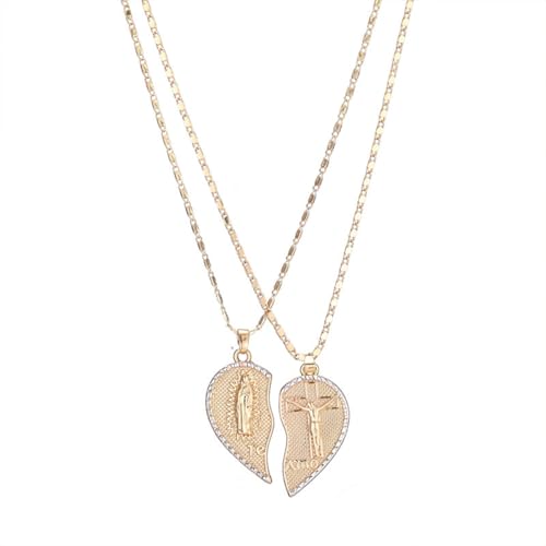2 collares para parejas con diseño de corazón de rompecabezas, joyería con colgante dividido dorado a juego, juego de cadena de amor en capas para parejas