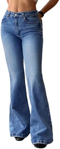 EMMIOL Women Flared Bootcut Jeans Mid-High Waist Jeans Stretch Trendy Bell Bottom 90s Denim Pants