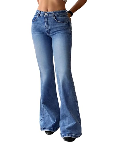 EMMIOL Women Flared Bootcut Jeans Mid-High Waist Jeans Stretch Trendy Bell Bottom 90s Denim Pants