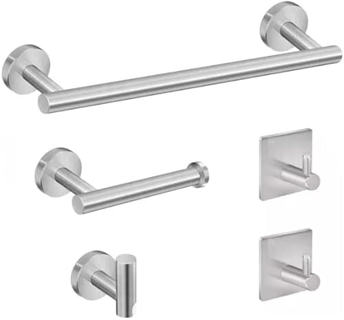 Generic 5 Pieces Bathroom Hardware Accessories Set White Towel Bar Set Wall Mounted Stainless Steel