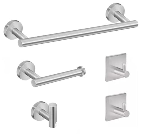 Generic 5 Pieces Bathroom Hardware Accessories Set White Towel Bar Set Wall Mounted Stainless Steel #TOP2