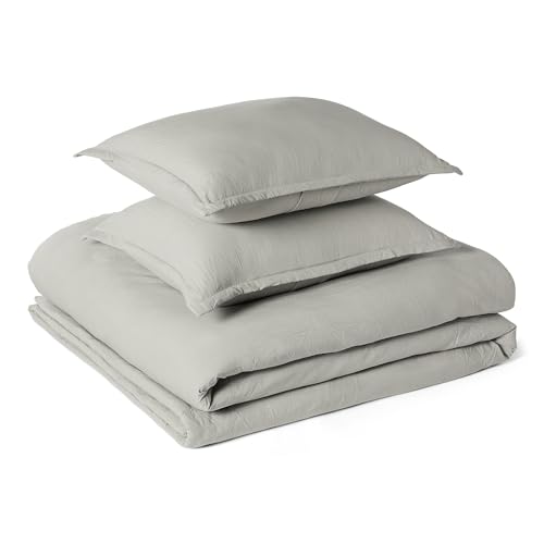 Amazon Basics Brushed Microfiber Comforter Set, Extra Soft with Natural Texture, 3-Piece, Queen/Full, Grey