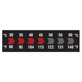 Digi-Sense Reversible 7-Point Horizontal Temperature Label Black/Red, 30-60C/86-140F 10/Pk