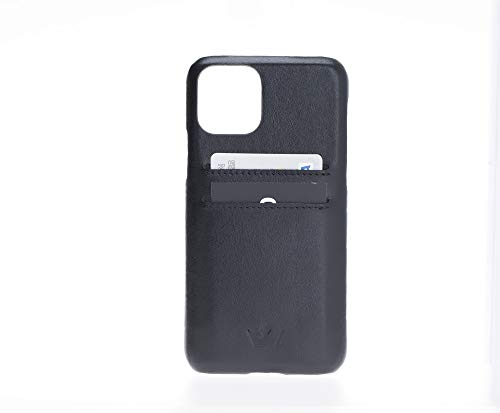 BARCHELLO iPhone 11 Pro (5.8) Genuine Leather Card Slot Holder Case, Durable Snap On Shock Proof Back Cover, Drop Protection Slim Case, Compatible with Wireless Charging for Men (Black)