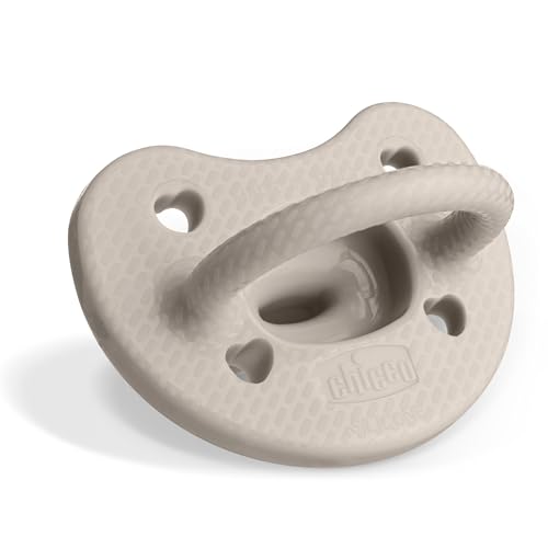 Image of Chicco PhysioForma Luxe Orthodontic Pacifier for Babies 6-16 Months, One-Piece 100% Soft Silicone, Supports Breathing, Textured Shield & Handle, Sterilizing Case, BPA Free, 2-Pack, Grey