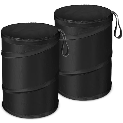 Kincown Car Trash Bin, 2 Packs Pop-up Car Trash Can, Medium-Sized Collapsible Garbage Can with Elastic Band Hanging, Double-Layer Washable Vehicle Trash Can, Velcro Waste Basket Bin