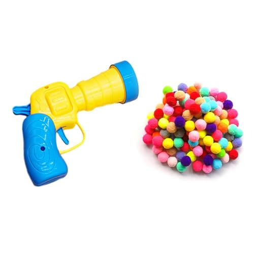 Katzen Ball Launcher,Interaktives Katzenspielzeug Ball mit 100 Weichen Pom Pom BällenPistole Katzen Filzbälle Plüschballwerfer für Indoor Haustier Katze Übung Training Jagen