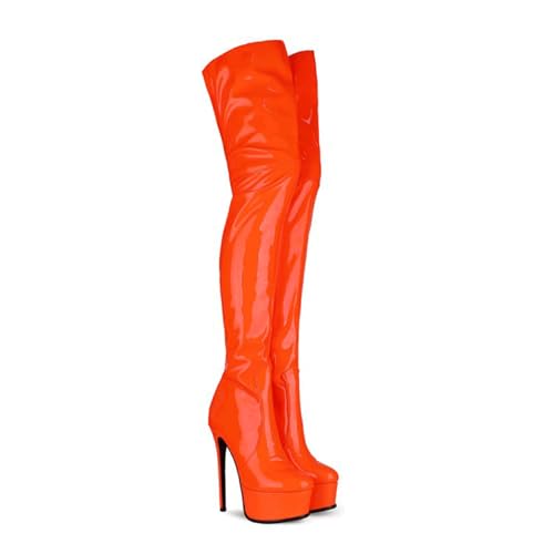Bottes à plateforme et talon aiguille en cuir verni de haute qualité