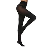 MANZI Women's Solid Color Semi Opaque Footed Tights Soft Stretch Pantyhose Black Medium-Large