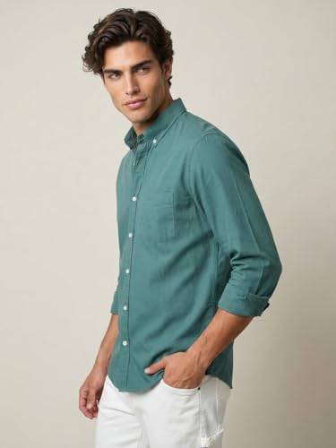 Image of Urbano Fashion Men's Cotton Full Sleeve Regular Fit Solid Oxford Shirt with Button-Down Collar