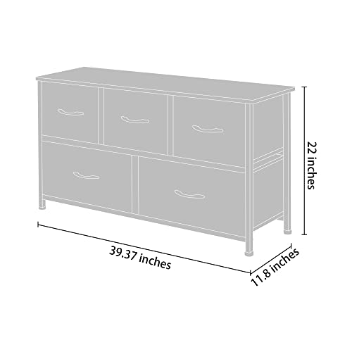 AZL1 Life Concept Extra Dresser for Bedroom with 5 Drawers, Fabric Dresser，Wide Chest of Drawers, Storage Organizer Unit for Living Room, Black