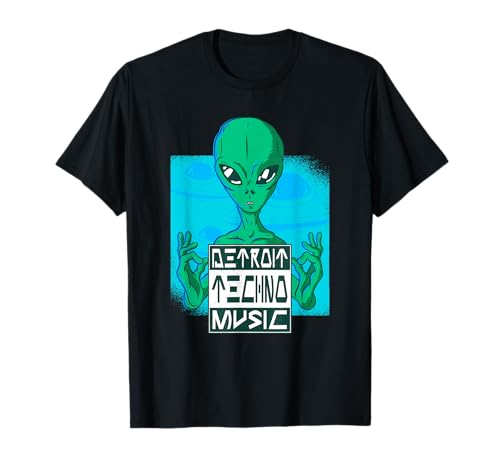 Maglietta Detroit Techno Music Alien Raver DJ Party Shirt Maglietta