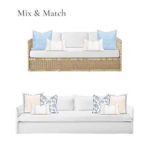 Hofdeco Premium Coastal Patio Indoor Outdoor Lumbar Pillow Cover Only 12×20 Water Repellent for Backyard Couch Neutral Tan Embroidered Greek Key with Piping