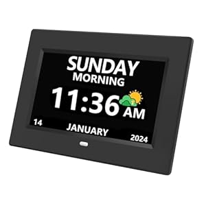 7 Inch Digital Clock with Day and Date for Elderly Alzheimer’s Dementia Clock Customizable Alarms and Medicine Reminders 3 Display Modes Large Font Digital Alarm Clock for Seniors Black