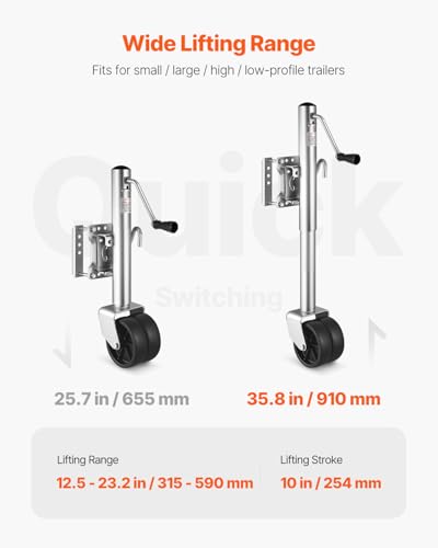 Image of VEVOR 1500 lbs Trailer Jack with Wheel, Heavy Duty Swivel Boat Trailer Jack with PP Single Wheel & Ergonomic Handle, 12-inch Lift, Fit for RVs, Boats, Horse Trailers, Utility Trailers